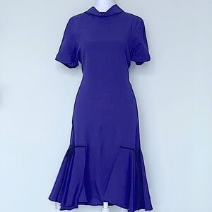 Oscar de la Renta: Purple Short Sleeved Mock Neckline Fit & Flare Midi Dress